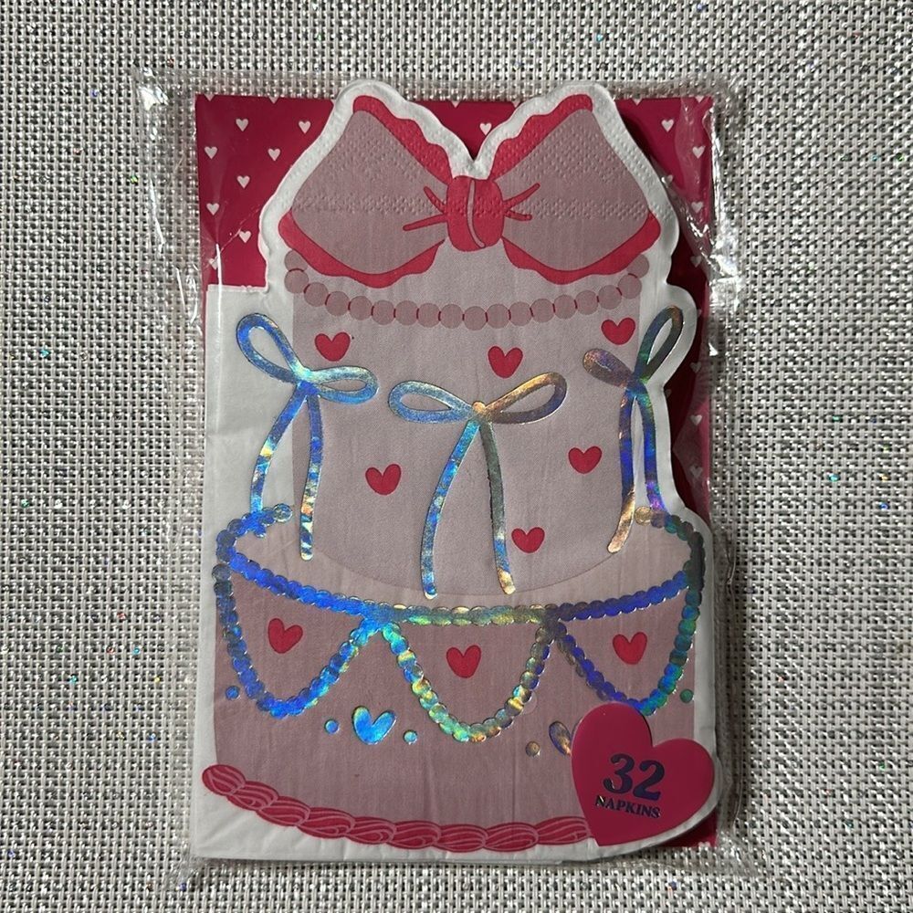 Cake Shaped Valentines Hearts Paper Napkins Pack of 32